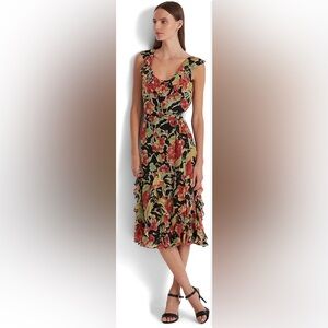 RALPH LAUREN Womens Black Tie Belt Sleeveless Scoop Neck Midi A-Line Dress 14